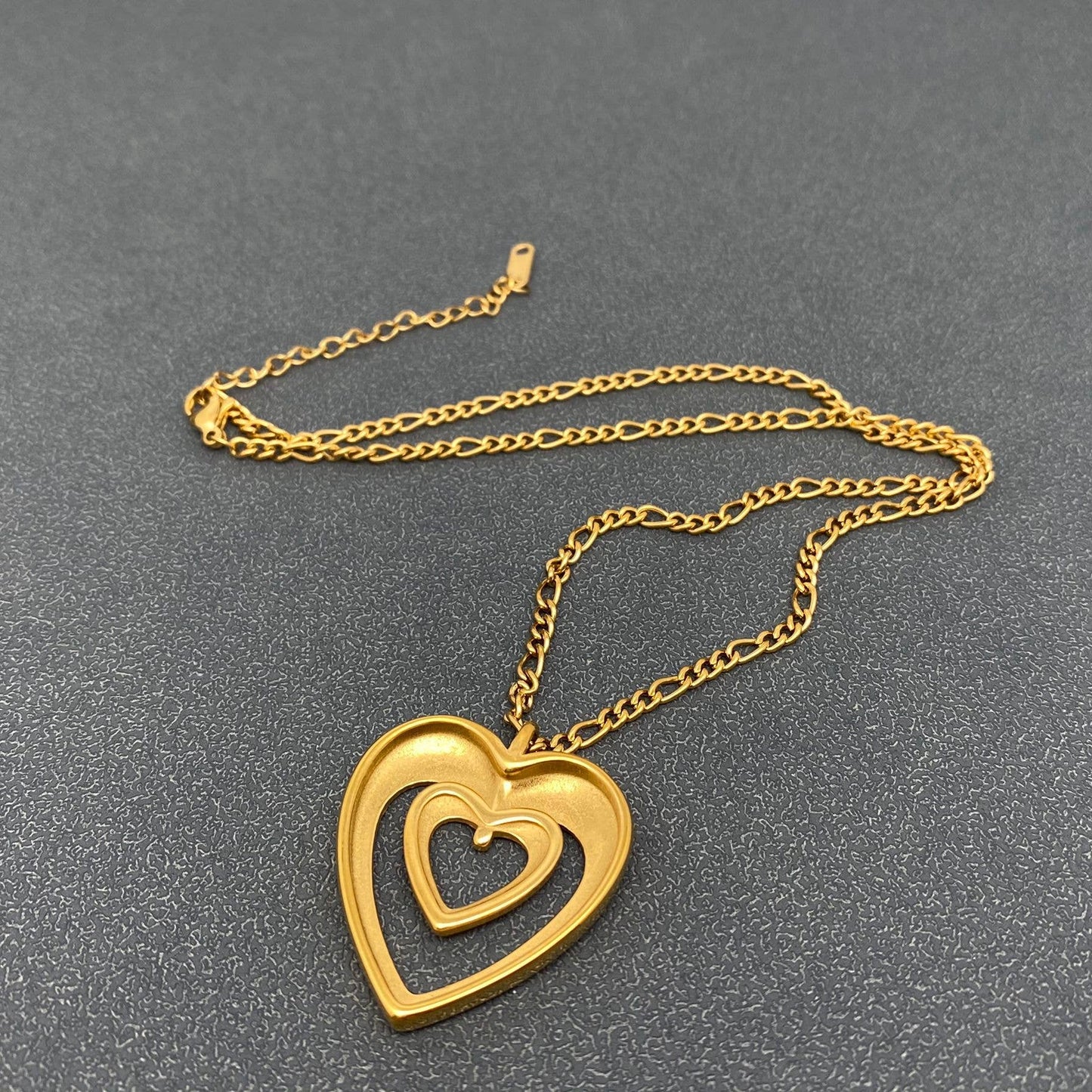 FGS - Hollow Double Heart Charm 18K Gold Plated Necklace