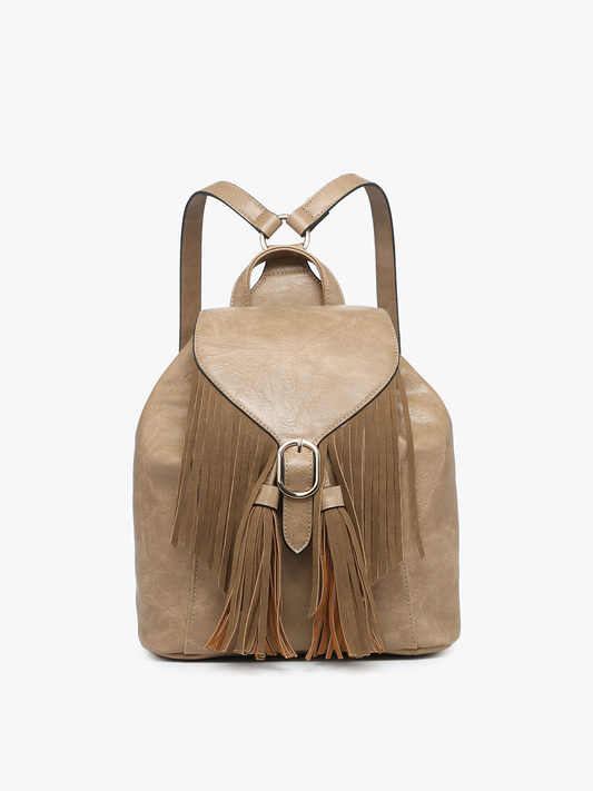 Jewel Fringe Bucket Distressed Vegan Backpack