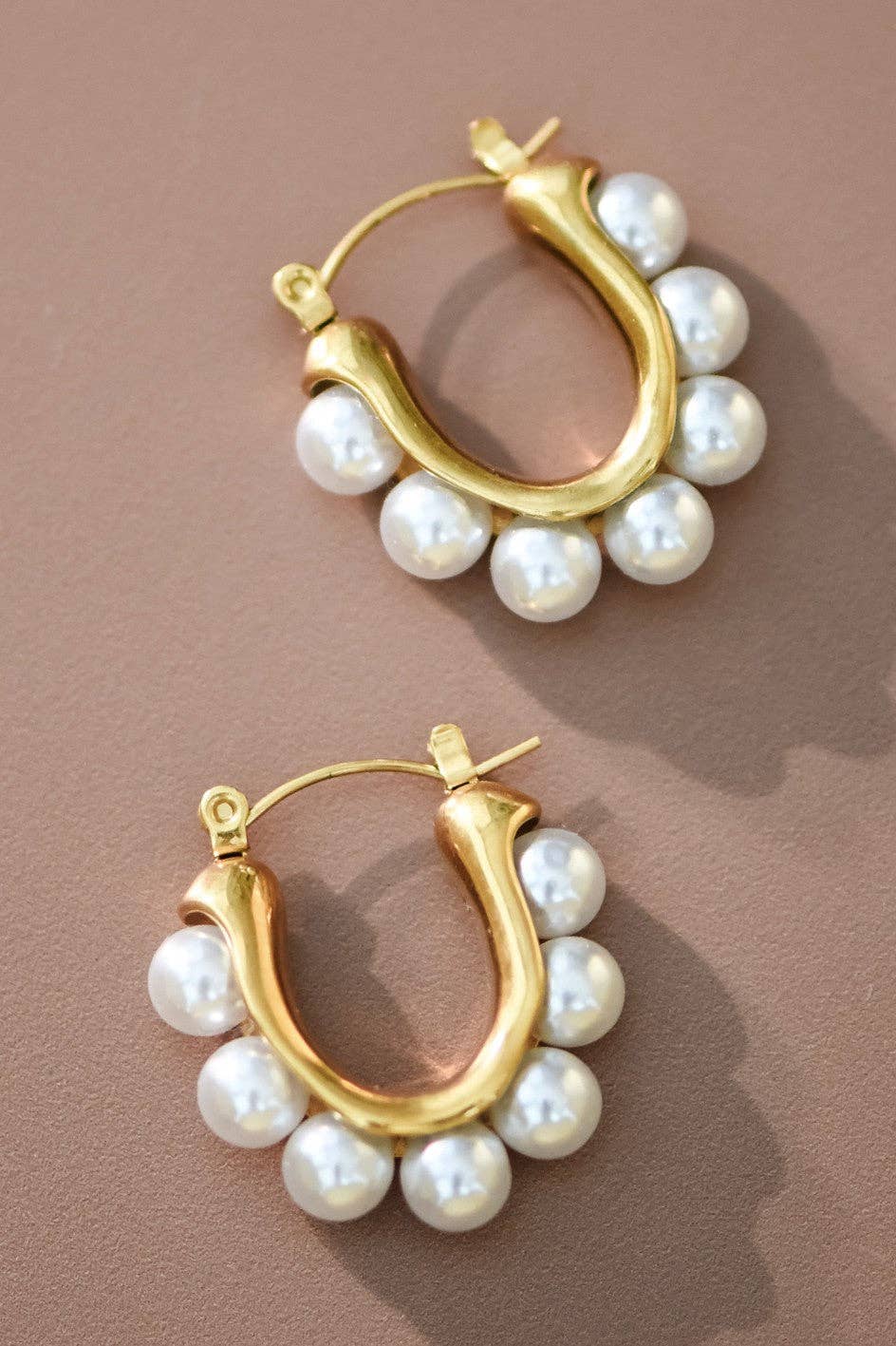 18K Gold Plated Waterproof Pearl Hoop Earrings