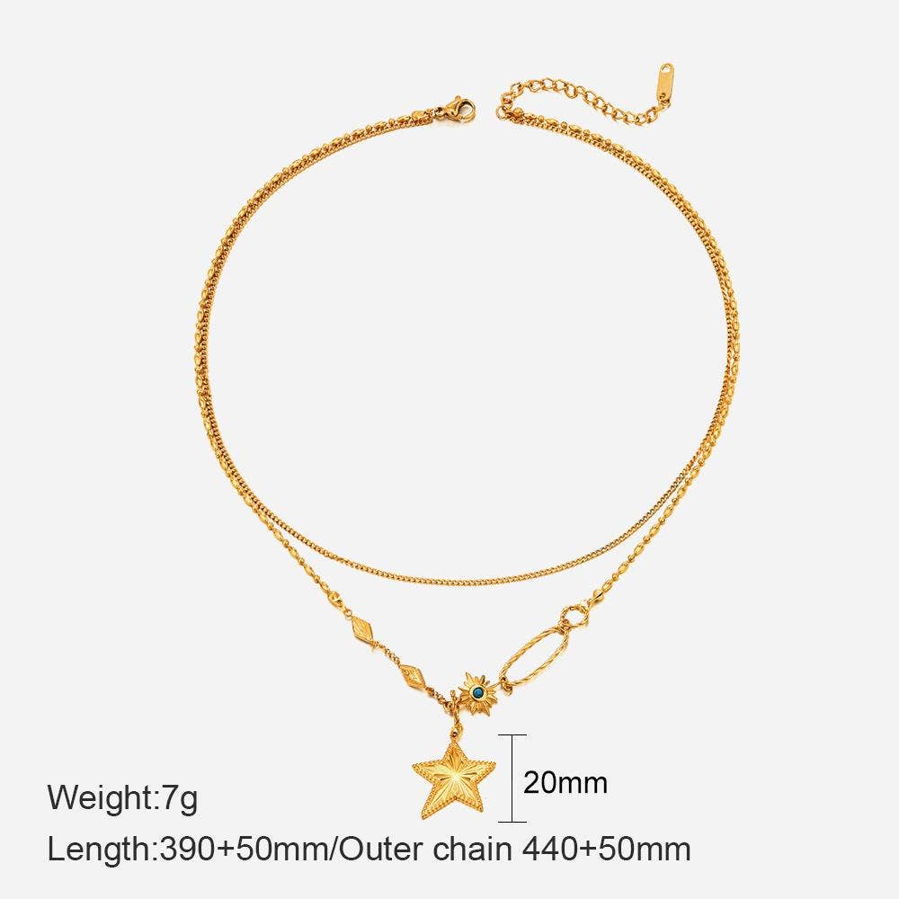 18k Gold Plated Star Charm Double Chain Necklace