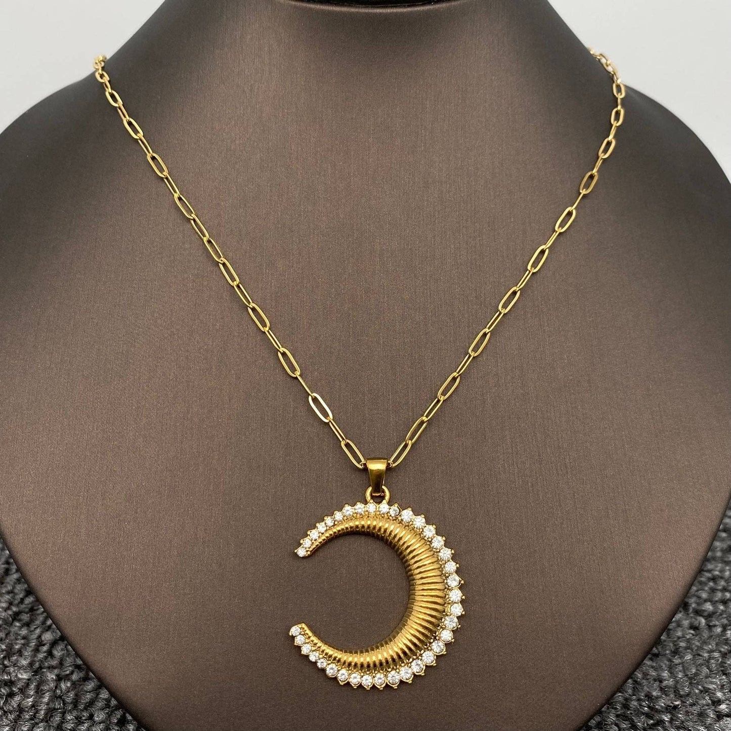 Crescent Moon 18K Golden SS Necklace