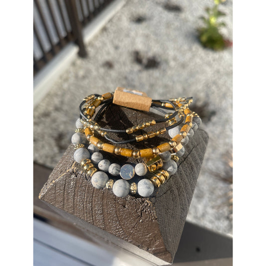 Grey & Gold  beaded bracelet