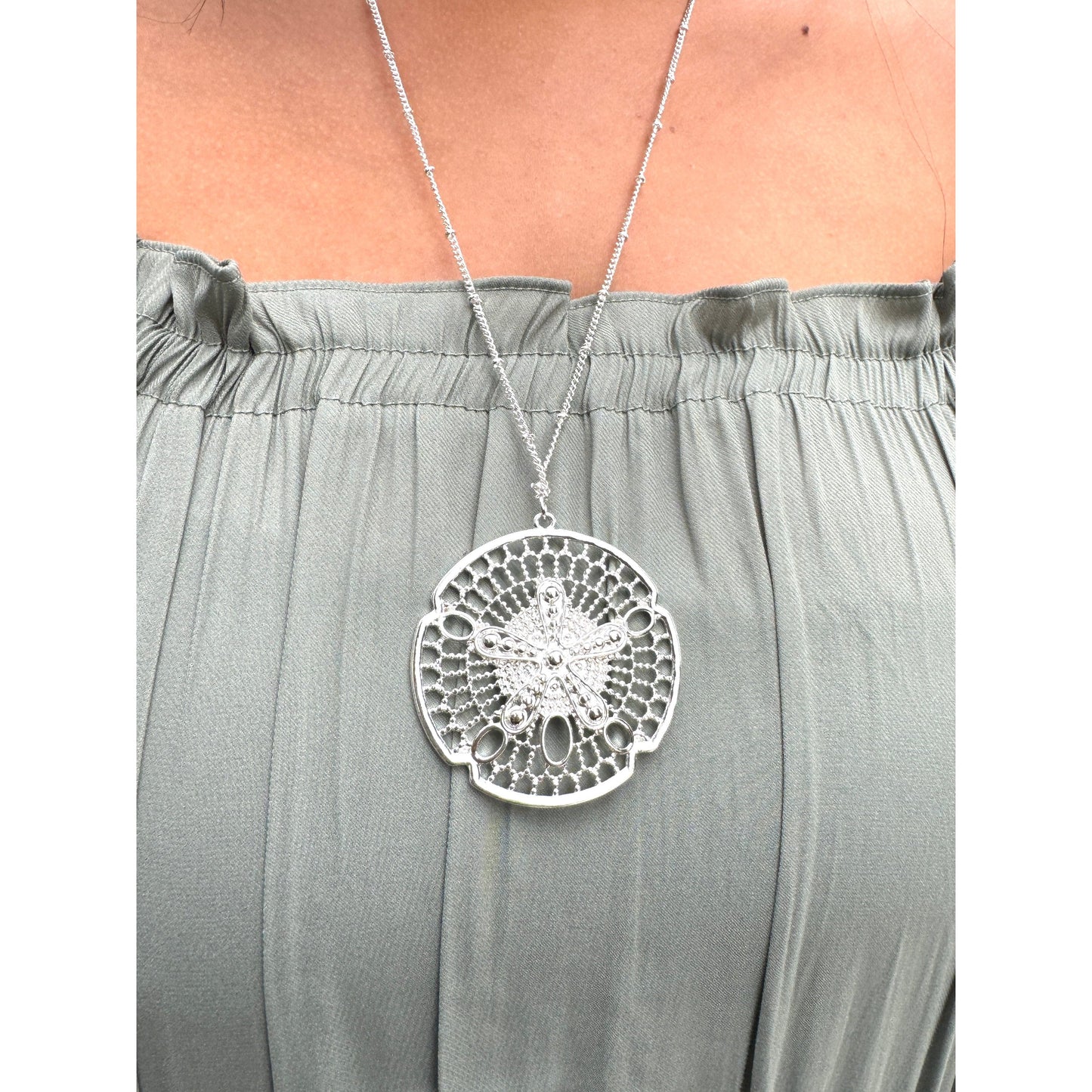 Sand Dollar Pendant Long Necklace