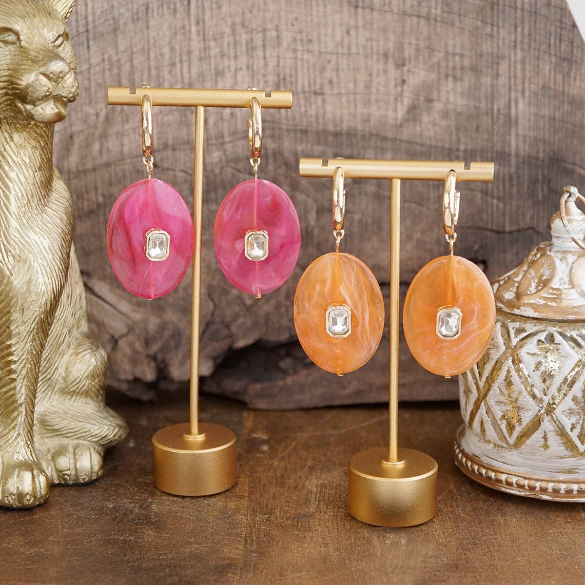 Prism Drift – Marbled Acrylic Stone Open Hoop Dangling Earrings