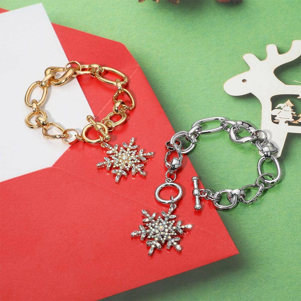 Rhinestone Embellished Snowflake Charm Toggle Bracelet