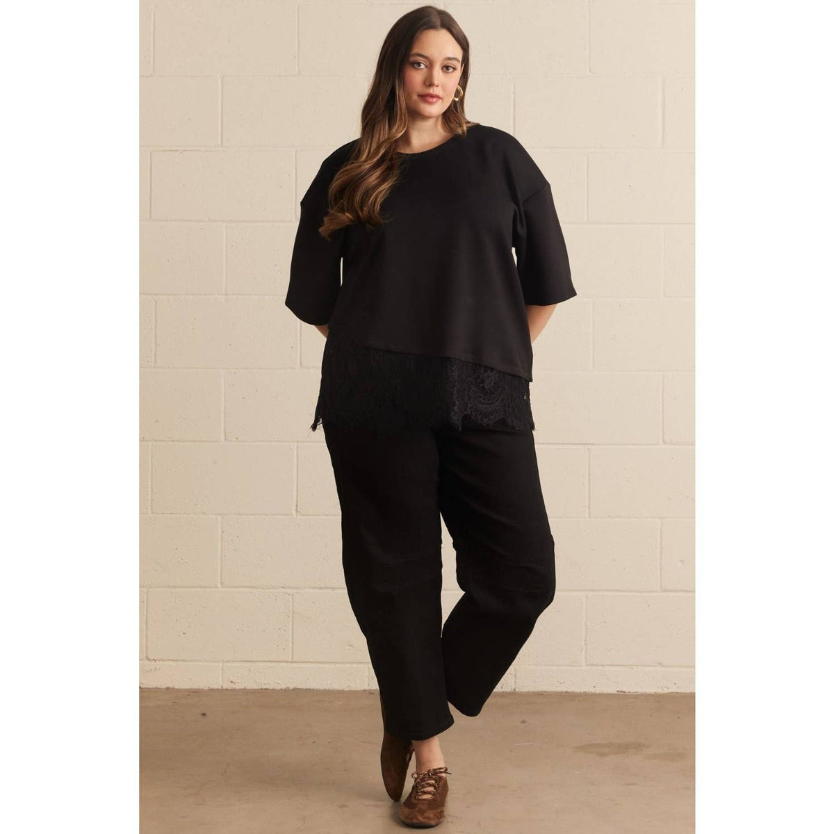 Charmed in Lace Asymmetrical Top – Curvy