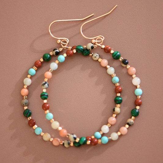 Natural Stone Beaded Circle Drop Earrings