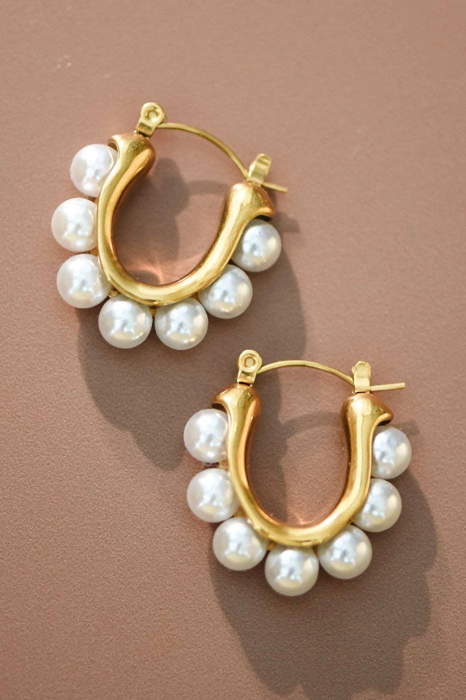 18K Gold Plated Waterproof Pearl Hoop Earrings