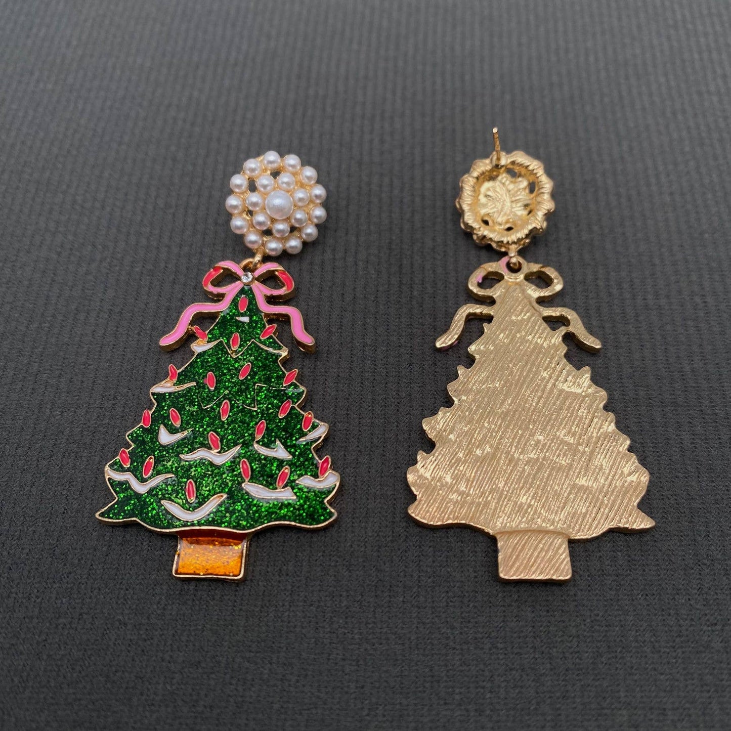 Enamel Christmas Tree DangleEarrings
