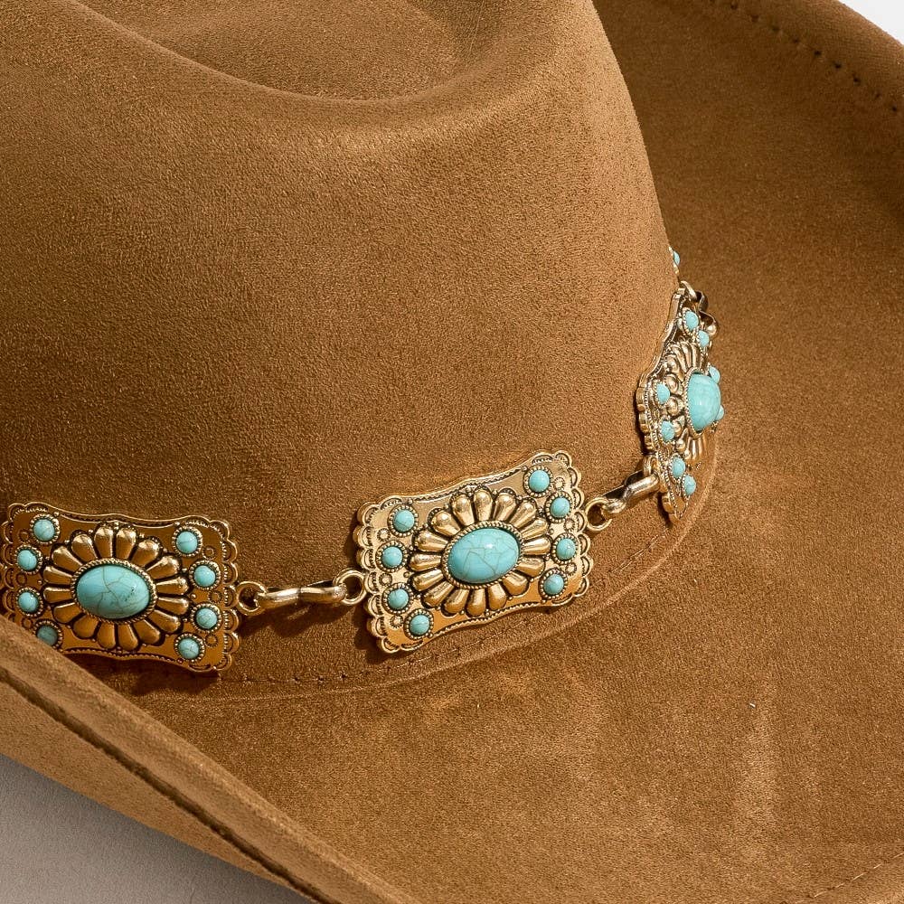 Western Rectangle Concho Chain Cowboy Hat