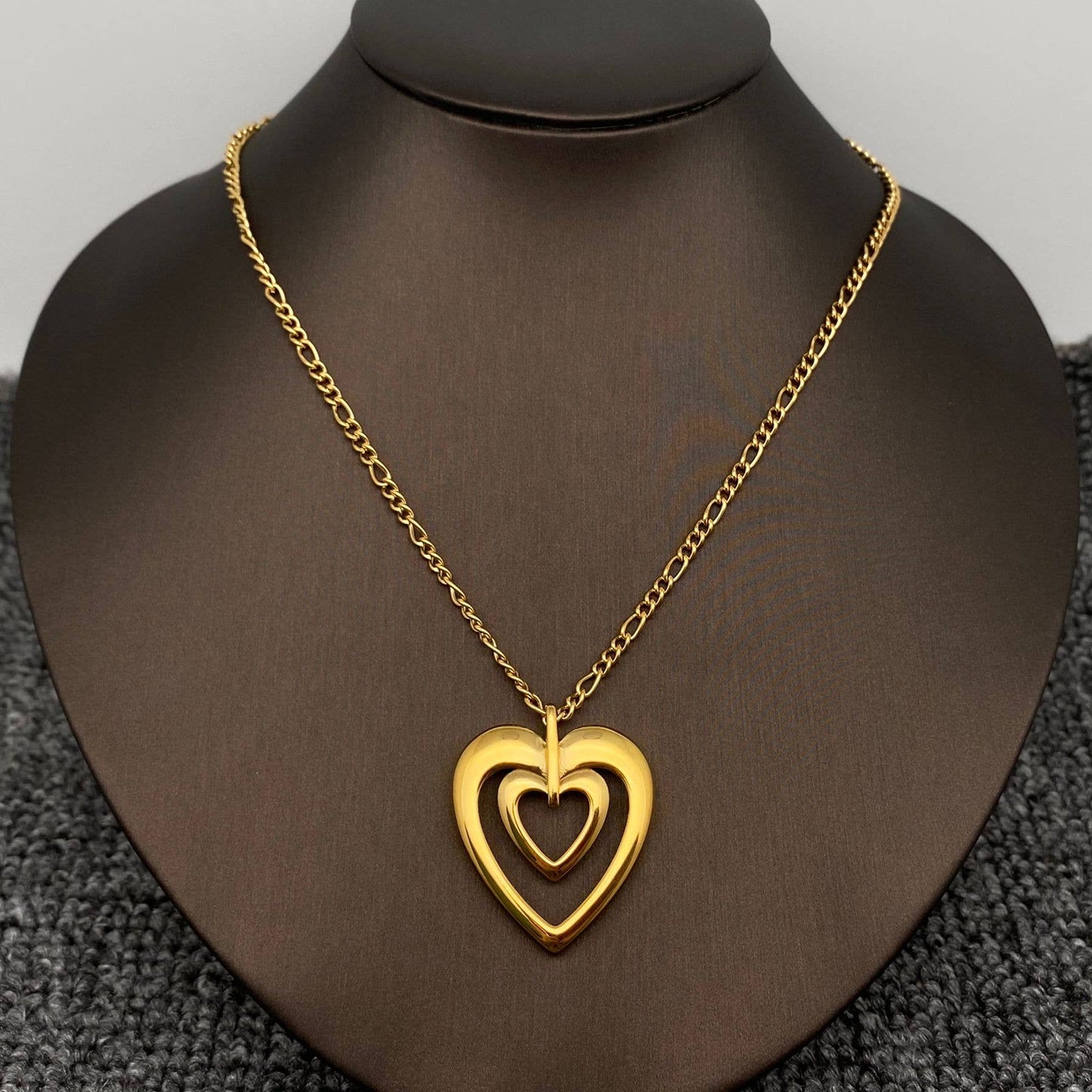 FGS - Hollow Double Heart Charm 18K Gold Plated Necklace