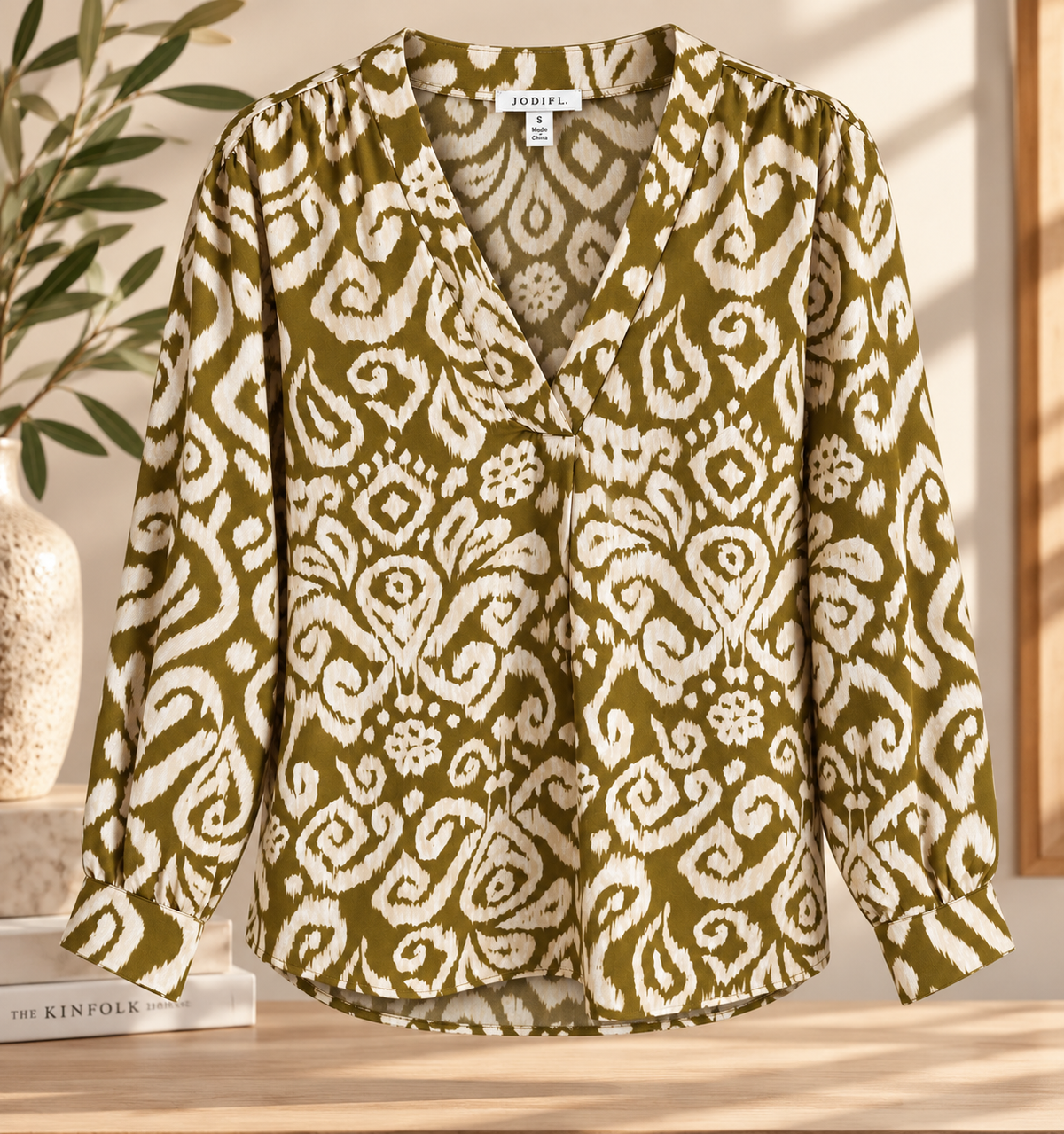 Olive Abstract Print Blouse