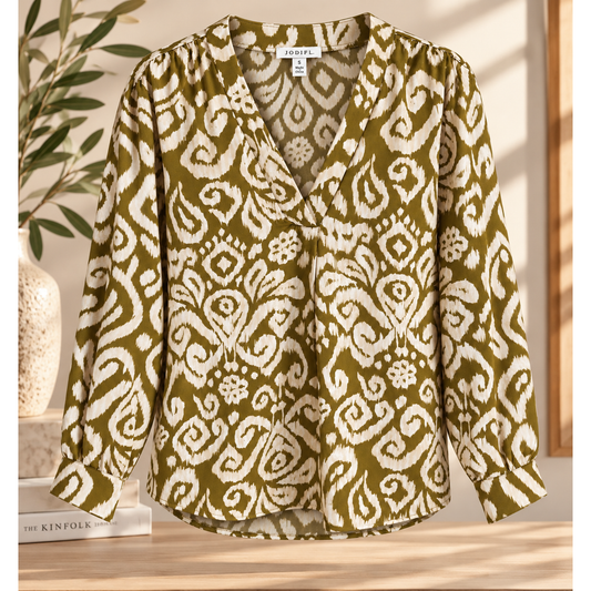 Olive Abstract Print Blouse