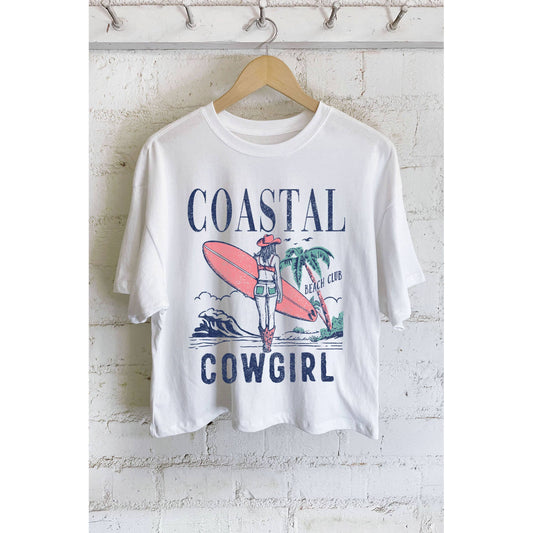 COASTAL COWGIRL BEACH CLUB GRAPHIC LONG CROP TOP