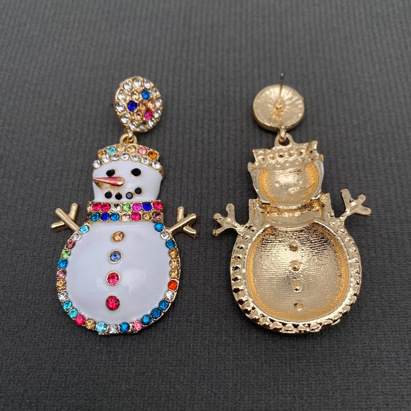 Rhinestone Inlaid Enamel Christmas Snowman Dangle Earrings