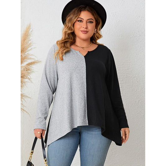 Honey Plus Size Contrast Notched Neck T-Shirt