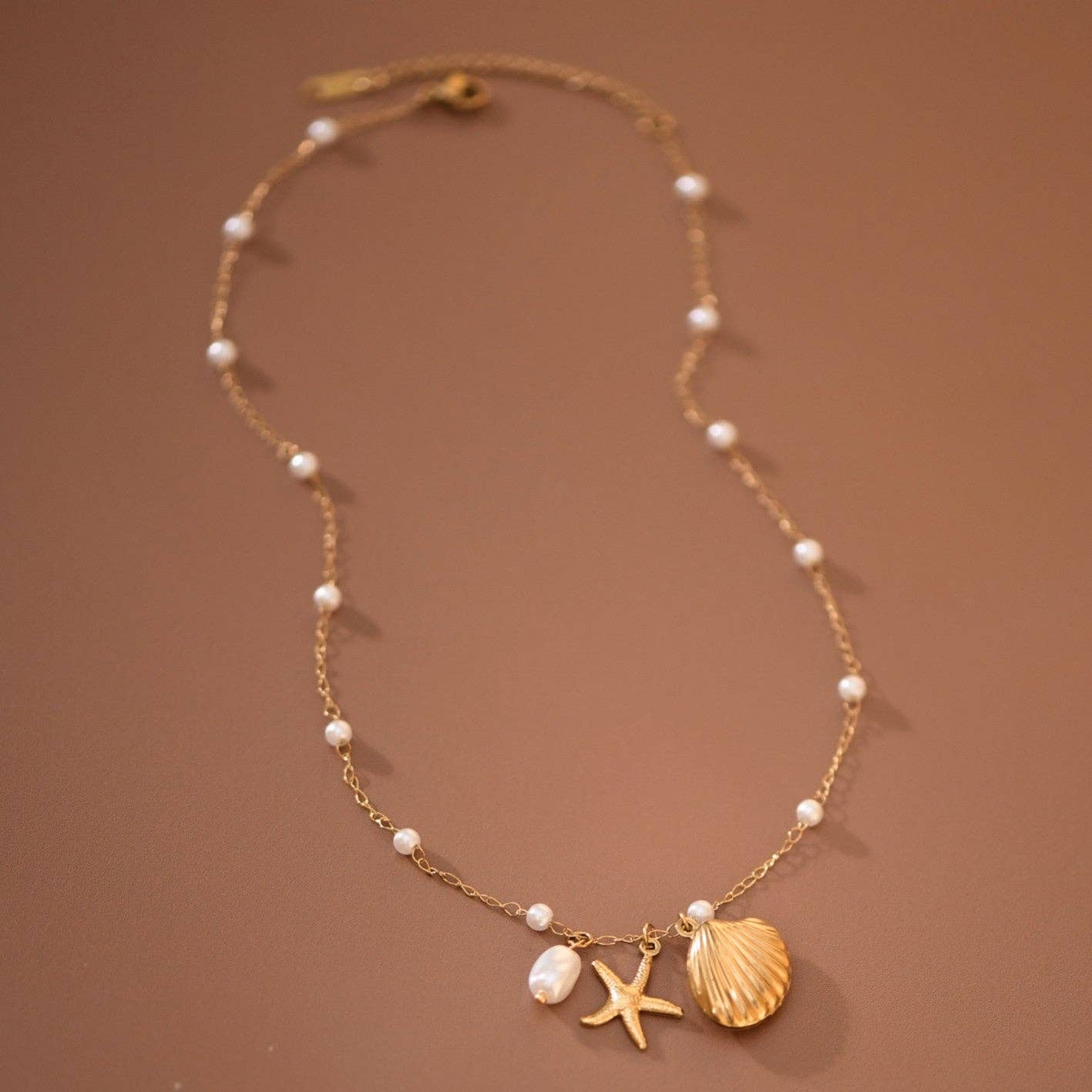 Beach Charm Necklace 18K Gold Plated Waterproof
