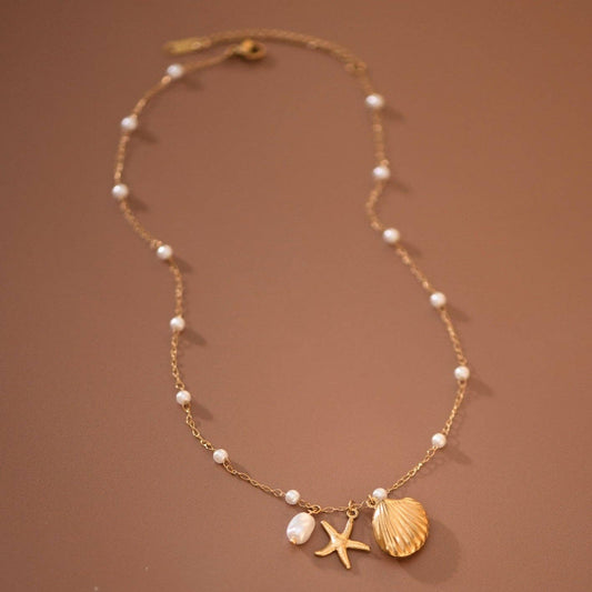Beach Charm Necklace 18K Gold Plated Waterproof