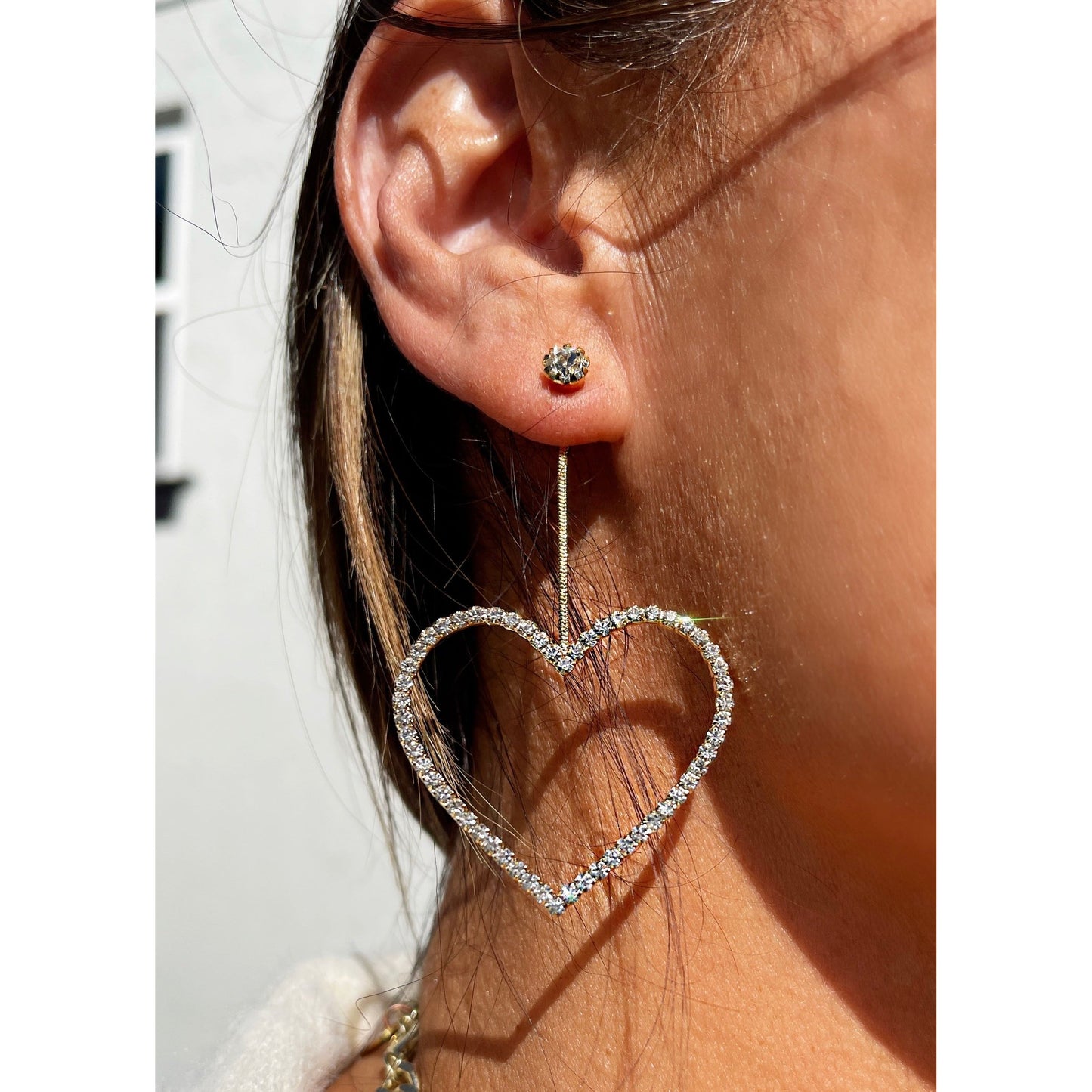 Crystal Heart Dangles/ gold and silver