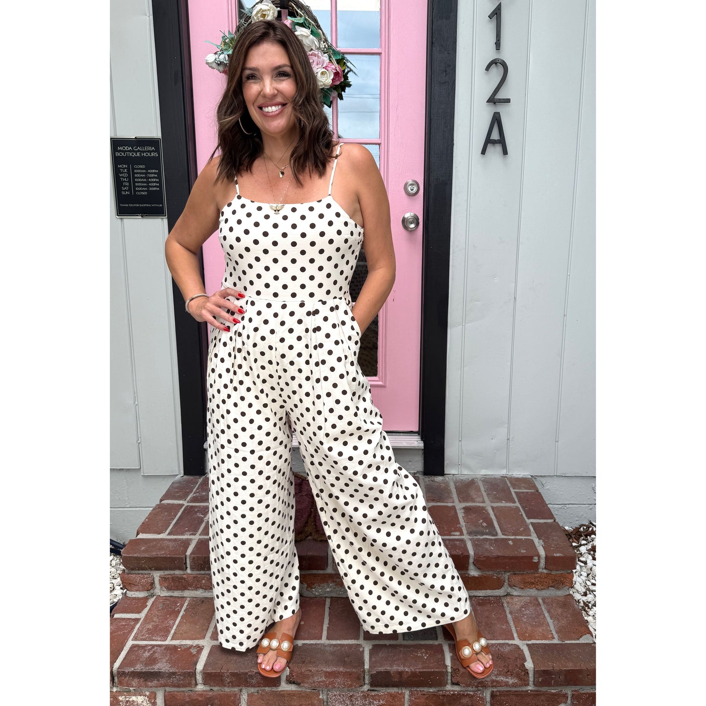 Let’s Do coffee polkadot jumpsuit