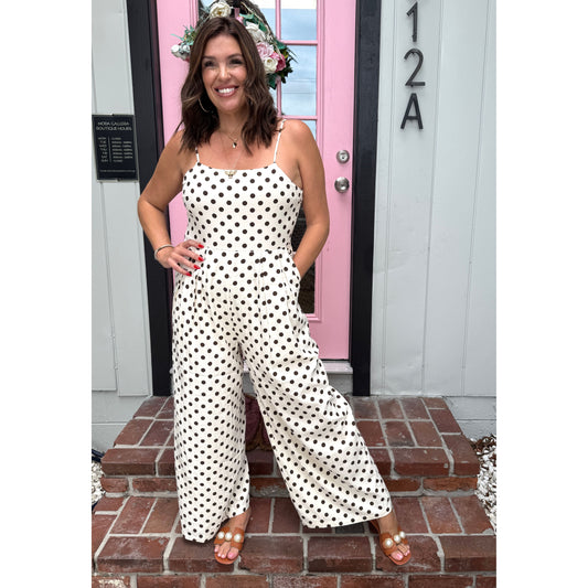 Let’s Do coffee polkadot jumpsuit