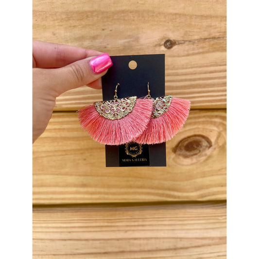 Detailed Peach Fringe Earrings