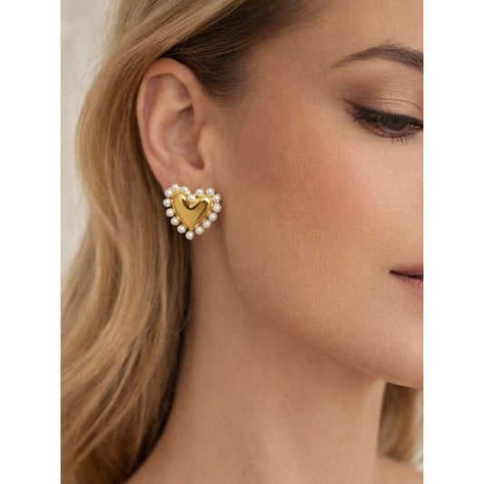 Pearl Heart Earrings Non Tarnish