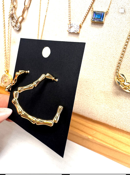 Gold bamboo Heart hoops