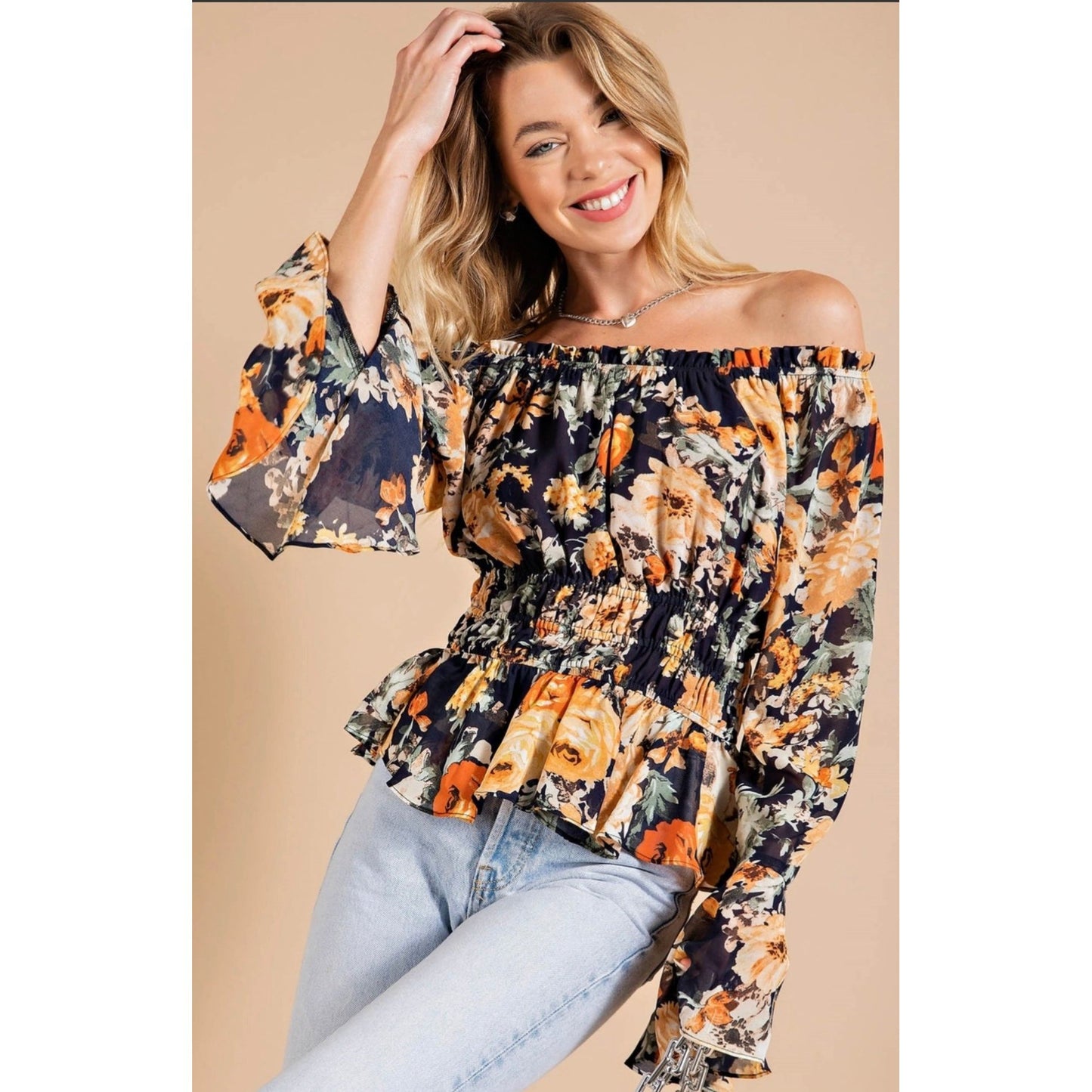 Blissful blossoms Bell sleeve top