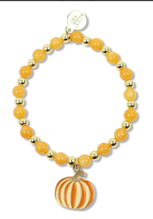 Gigi Stretch Bracelet - Harvest Gold with Pumpkin Charm