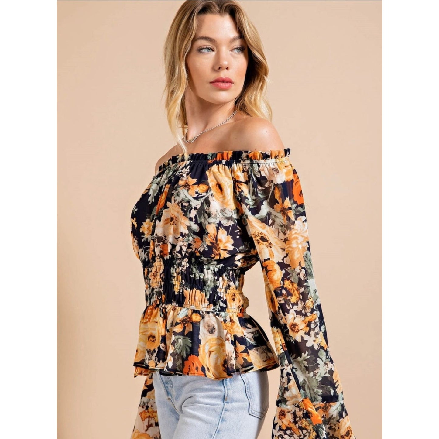Blissful blossoms Bell sleeve top