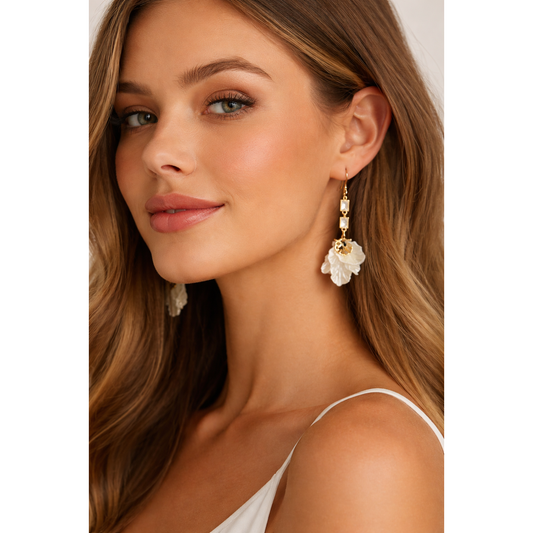 Pearl Rhinestone Flower dangle earrings