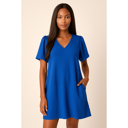 AIRFLOW V NECK PUFF SLEEVE MINI DRESS