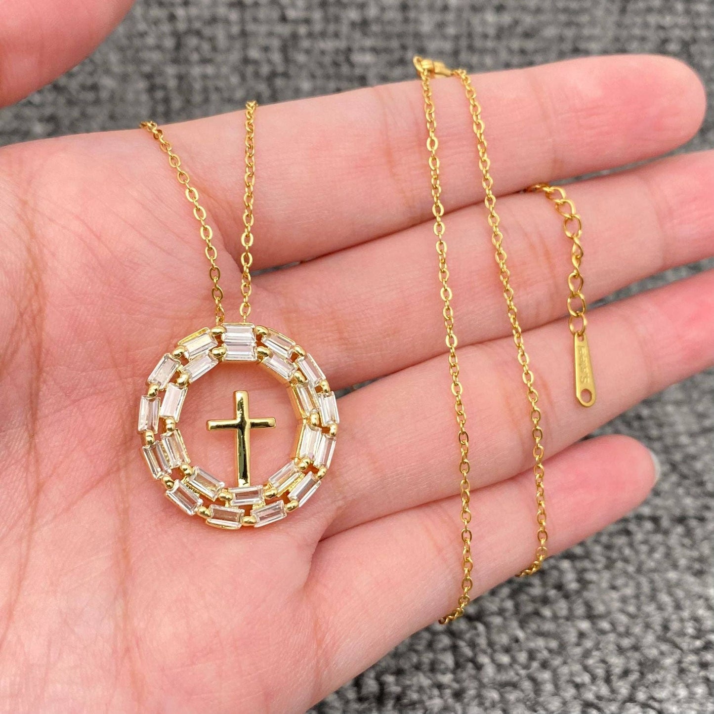 Multi Style Rhinestone & CZ Cross Charm Golden Necklace