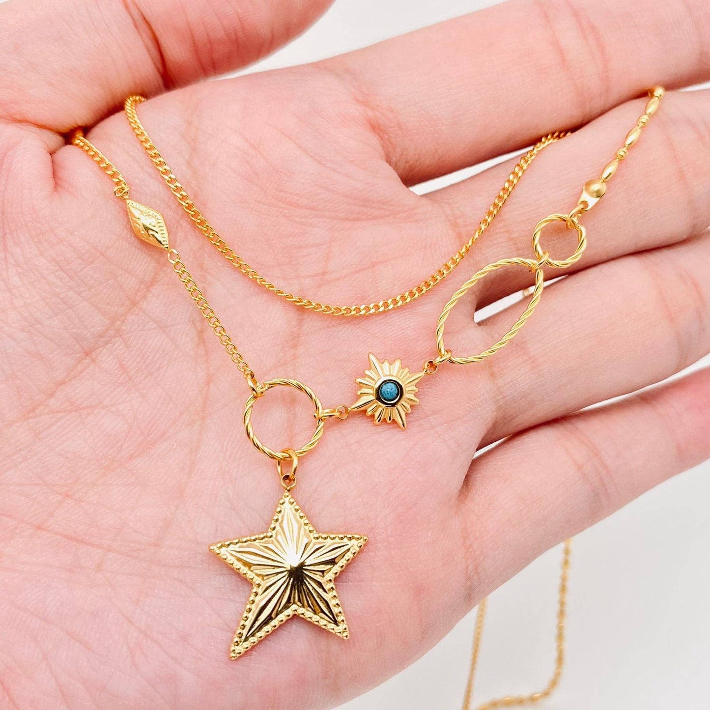 18k Gold Plated Star Charm Double Chain Necklace