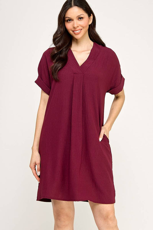Merlot Darling V-Neck Dress (Airflow)