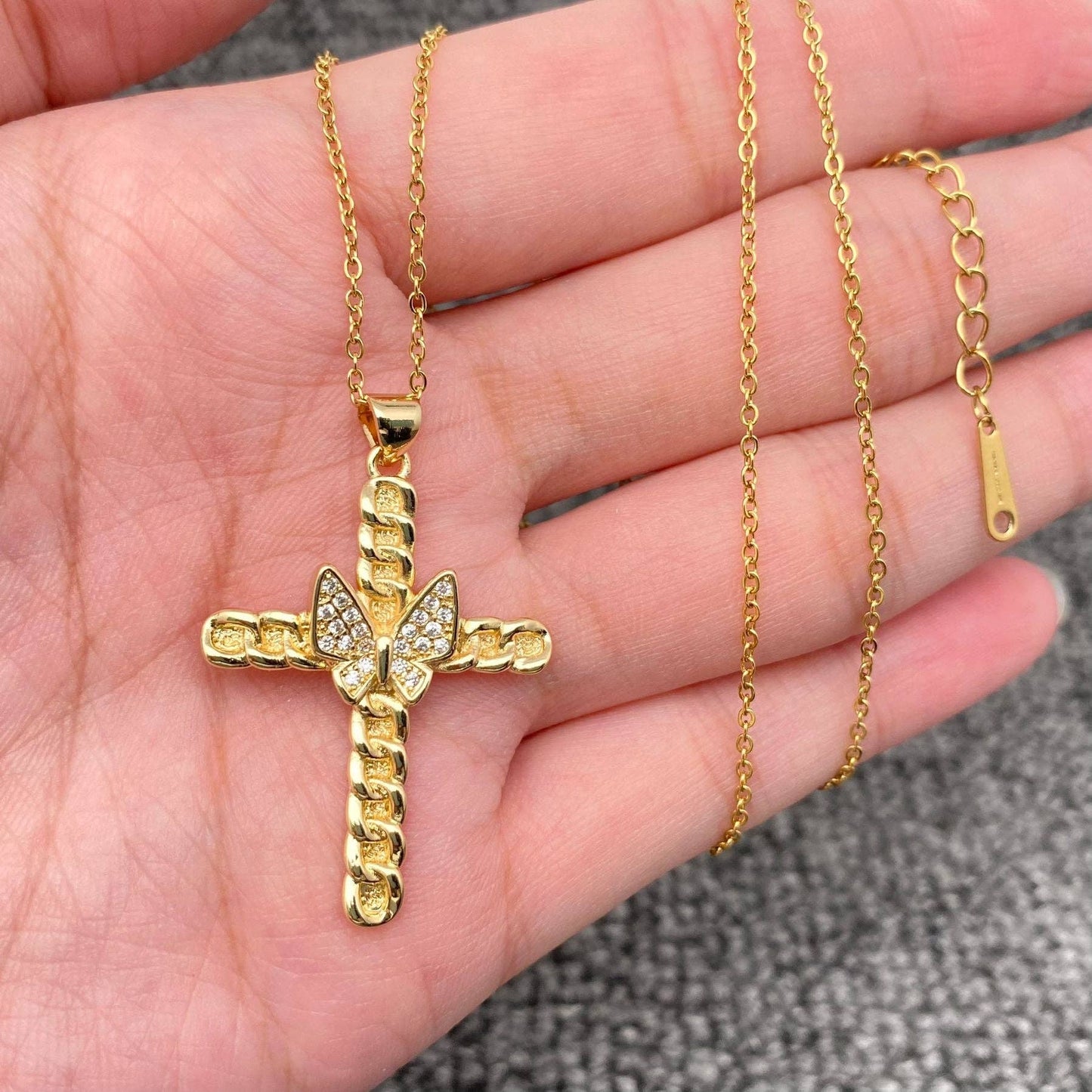 Multi Style Rhinestone & CZ Cross Charm Golden Necklace