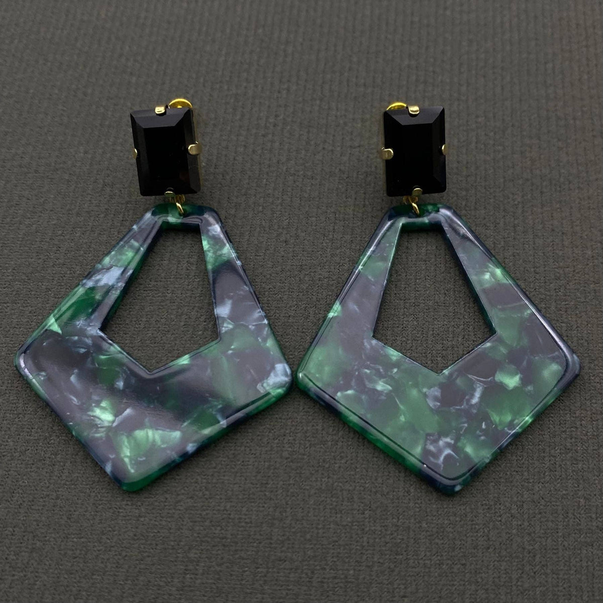Emerald Mosaic Geometric Drop Earrings
