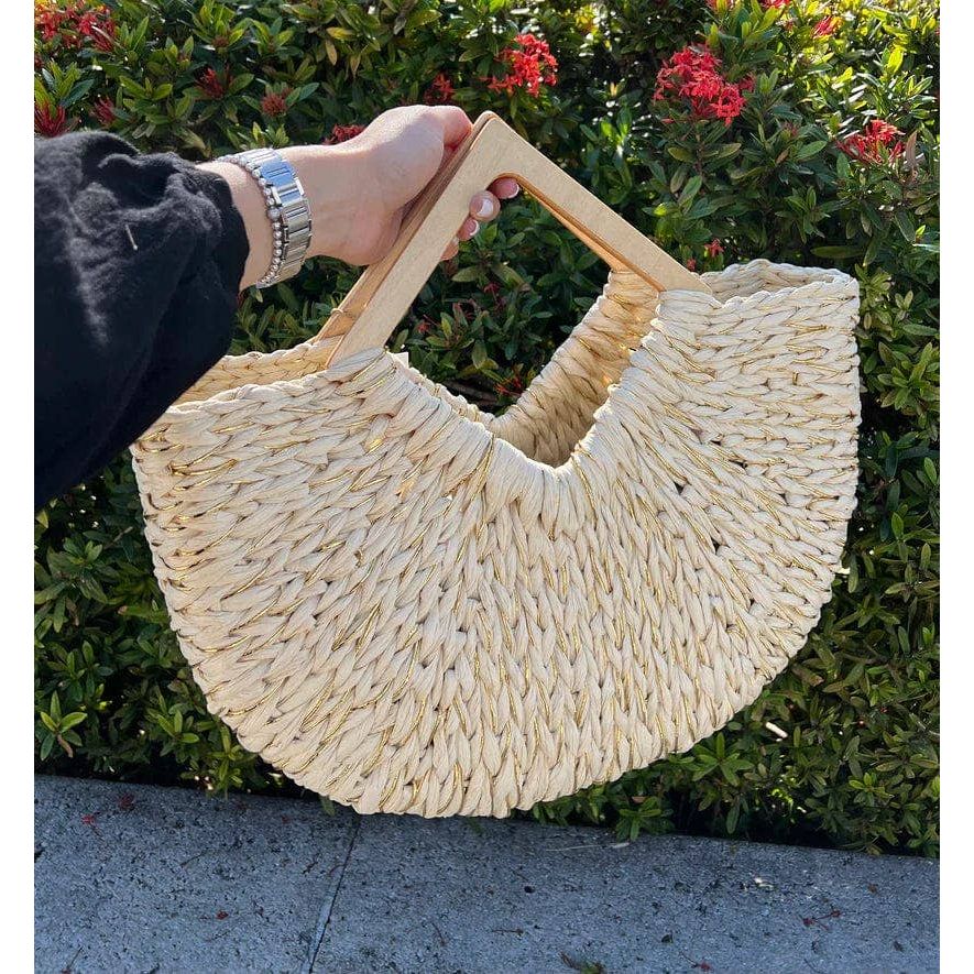 Isabella Wooden Handle Straw Tote Bag