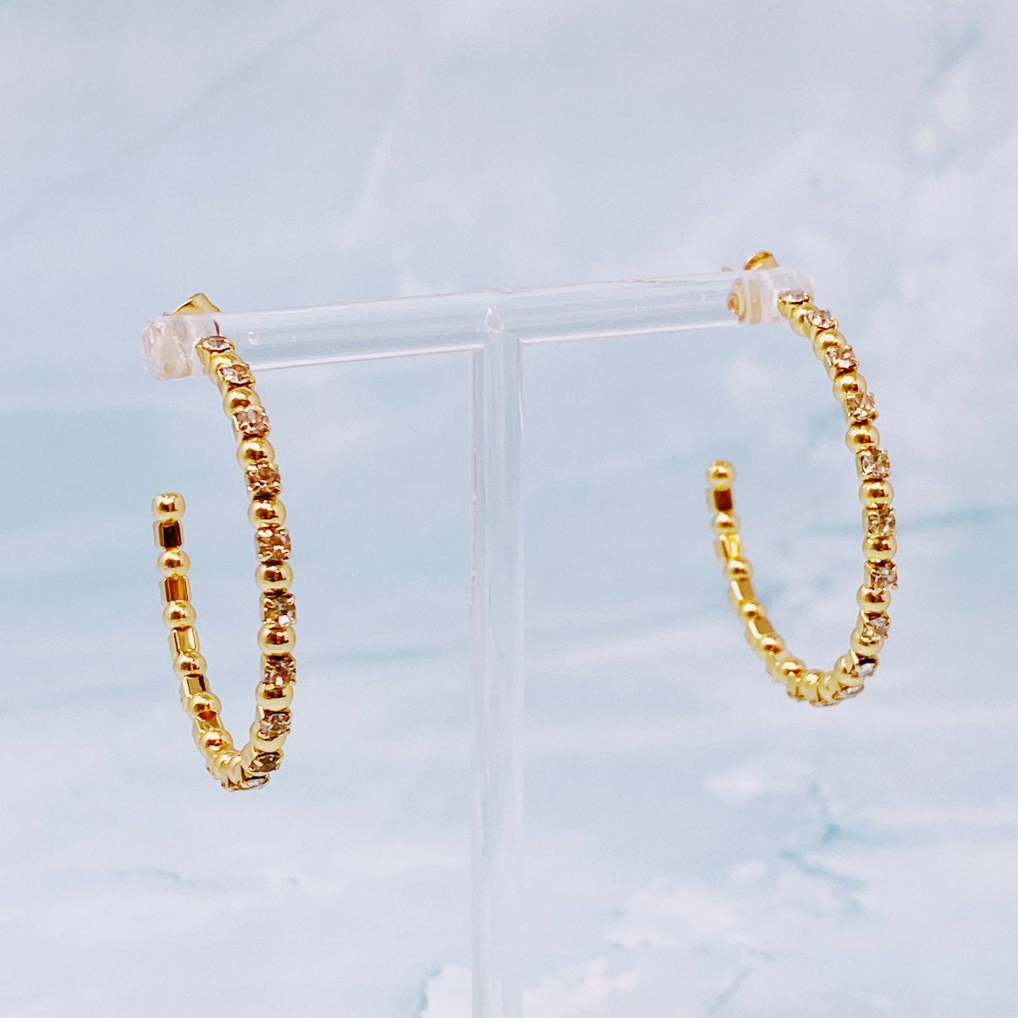 Ball And Jewel Hoop Earrings