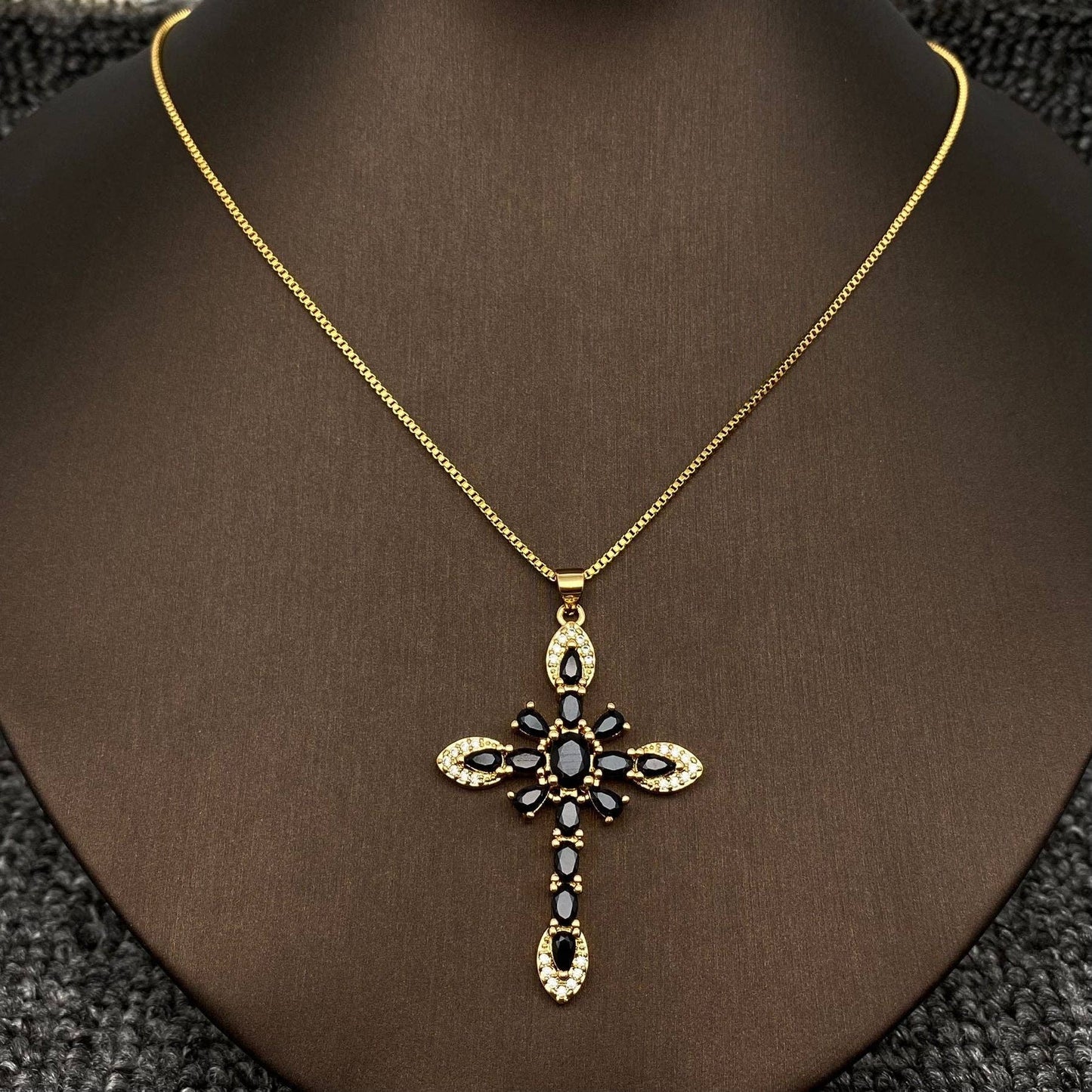 Sparkling Zircon Cross Charm Gold Plated Necklace