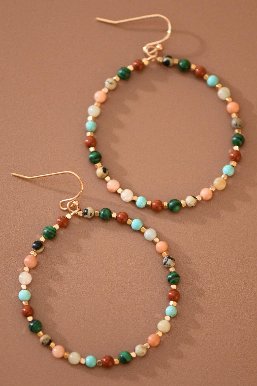 Natural Stone Beaded Circle Drop Earrings