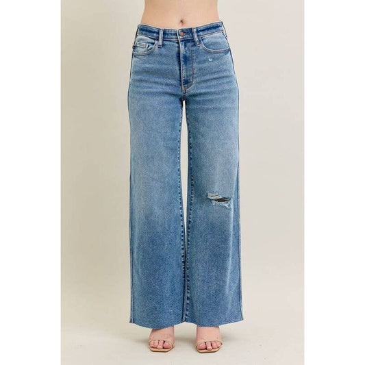 High Waisted Wide Leg Distressed