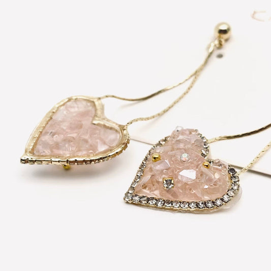 Pink Crystal Heart Pendant Earrings