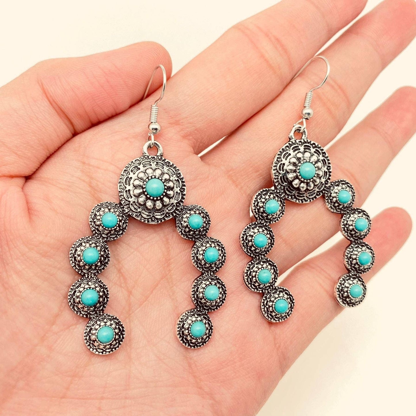 Turquoise Horseshoe Shape Charm Dangle Earrings - WJ