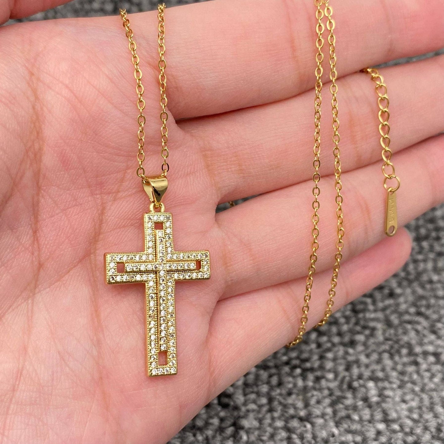 Multi Style Rhinestone & CZ Cross Charm Golden Necklace