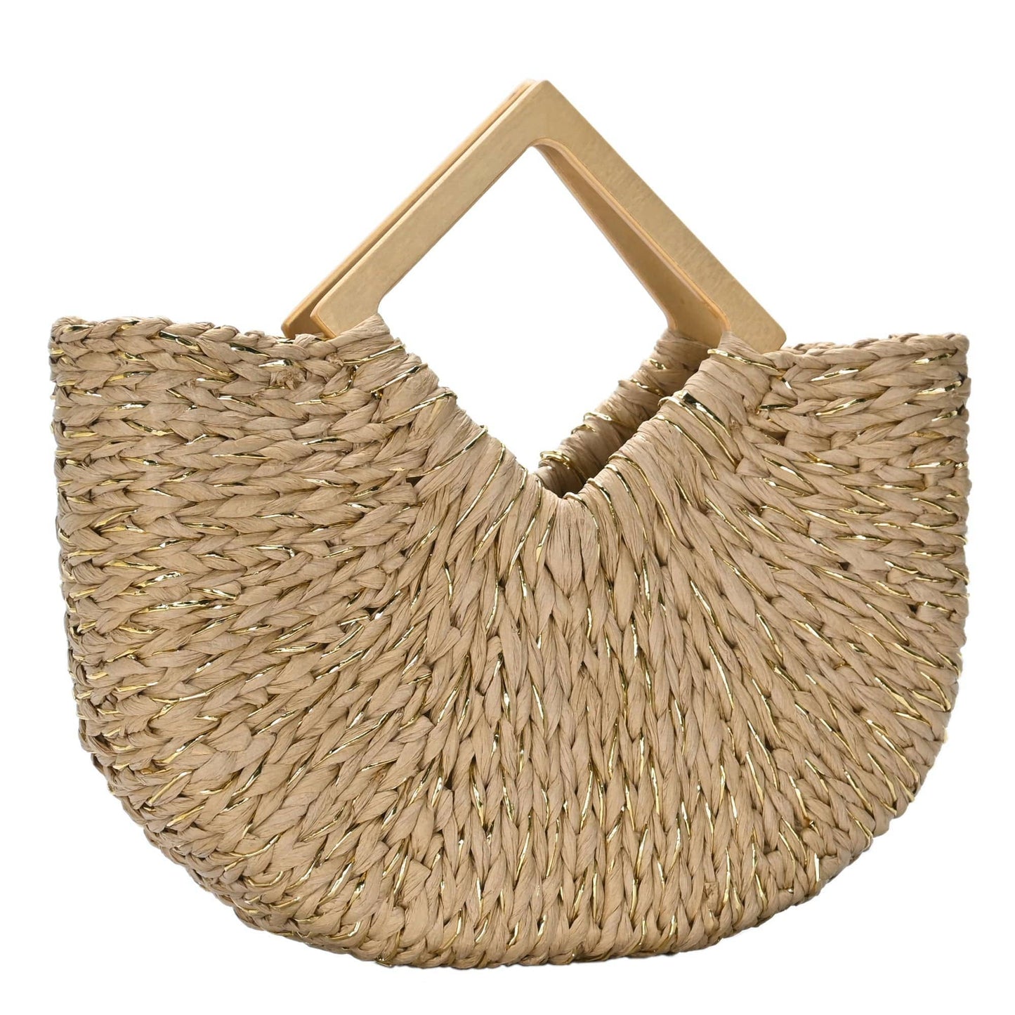 Isabella Wooden Handle Straw Tote Bag