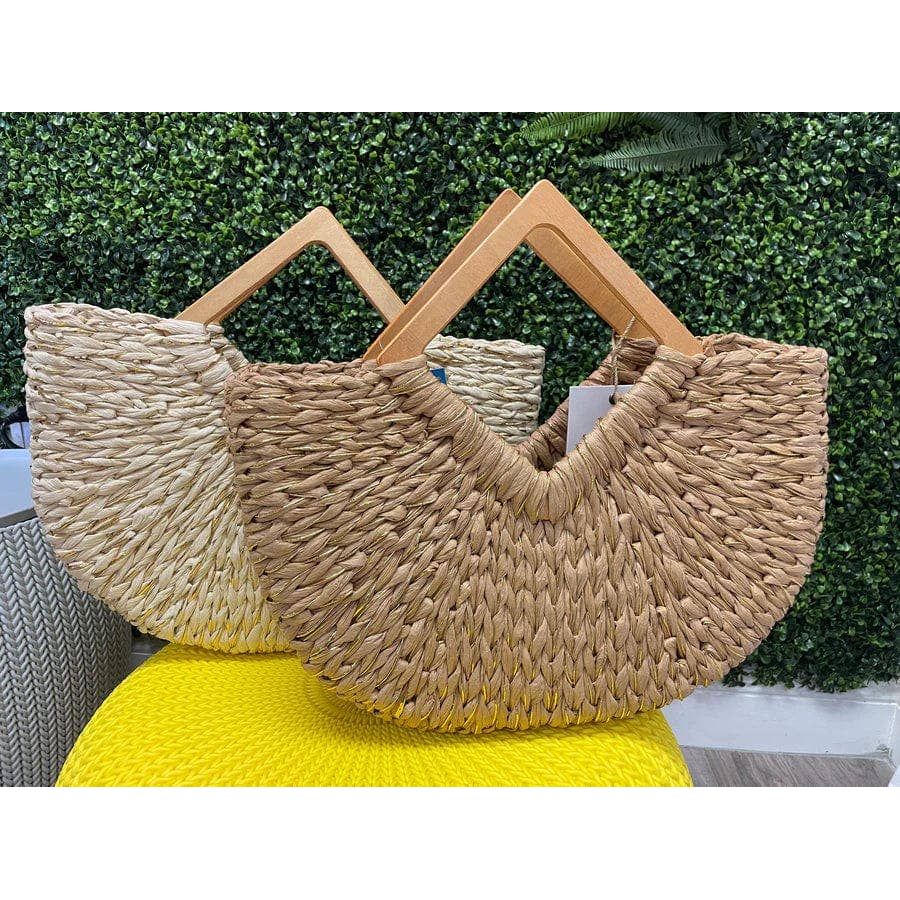 Isabella Wooden Handle Straw Tote Bag