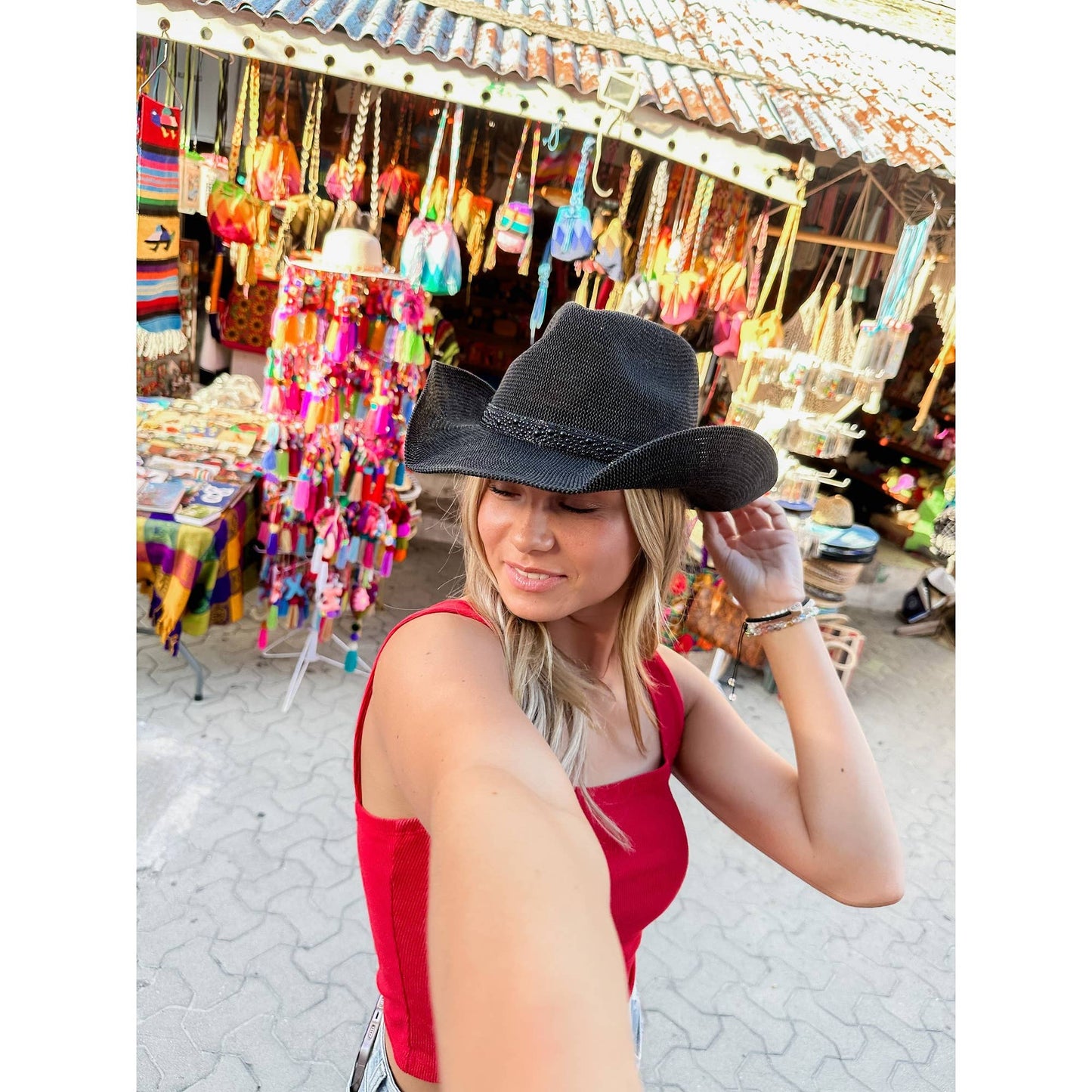 Cowgirl Hat w/Black Pearl & Rhinestone