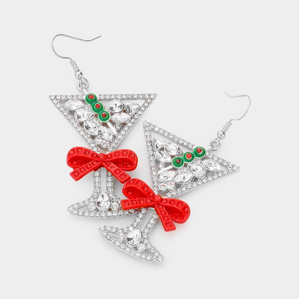 Bow Pointed Christmas Cocktail Dangle Earrings